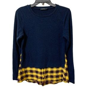 COPY - THML Navy Sweater with Yellow Plaid Detail - Small